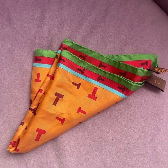 Tod's Orange and Green Silk Scarf - Picture 2 of 7